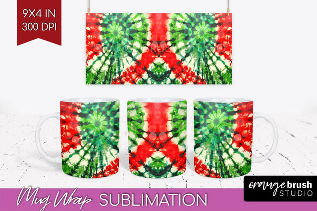 Christmas Tie Dye Mug Wrap - Glitter Mug Sublimation Sublimation OrangeBrushStudio 