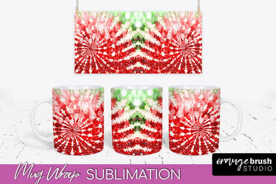 Christmas Tie Dye Mug Wrap - Glitter Mug Sublimation Sublimation OrangeBrushStudio 