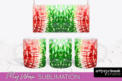 Christmas Tie Dye Mug Wrap - Glitter Mug Sublimation Sublimation OrangeBrushStudio 