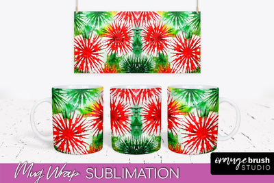 Christmas Tie Dye Mug Wrap - Glitter Mug Sublimation Sublimation OrangeBrushStudio 