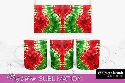 Christmas Tie Dye Mug Wrap - Glitter Mug Sublimation Sublimation OrangeBrushStudio 