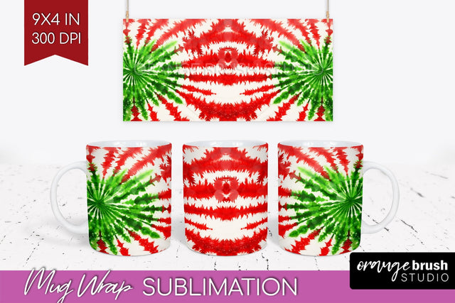 Christmas Tie Dye Mug Wrap - Glitter Mug Sublimation Sublimation OrangeBrushStudio 