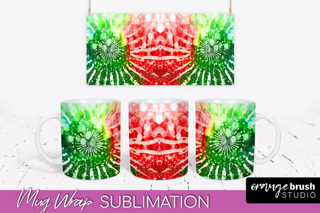 Christmas Tie Dye Mug Wrap - Glitter Mug Sublimation Sublimation OrangeBrushStudio 