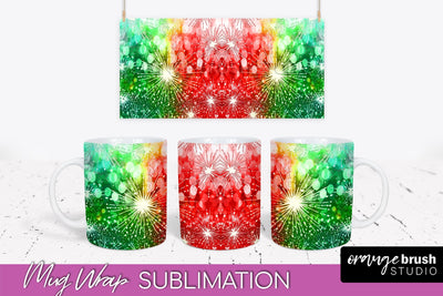 Christmas Tie Dye Mug Wrap - Glitter Mug Sublimation Sublimation OrangeBrushStudio 