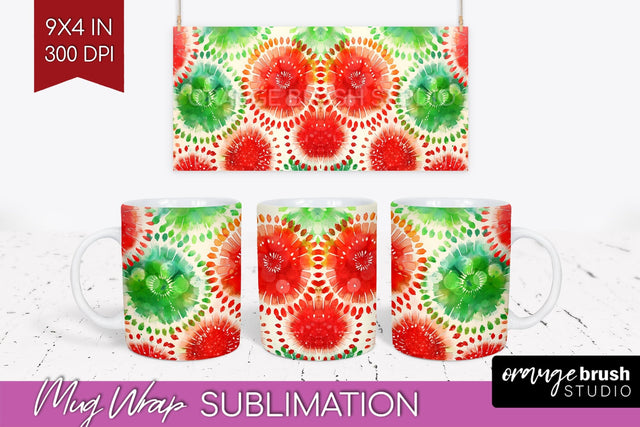 Christmas Tie Dye Mug Wrap - Glitter Mug Sublimation Sublimation OrangeBrushStudio 