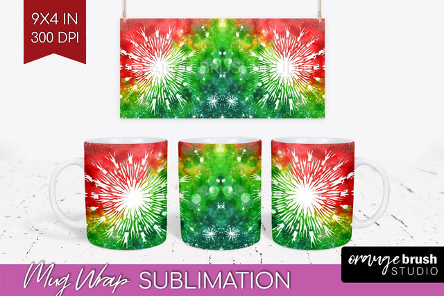 Christmas Tie Dye Mug Wrap - Glitter Mug Sublimation Sublimation OrangeBrushStudio 