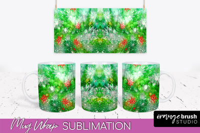 Christmas Tie Dye Mug Wrap - Glitter Mug Sublimation Sublimation OrangeBrushStudio 