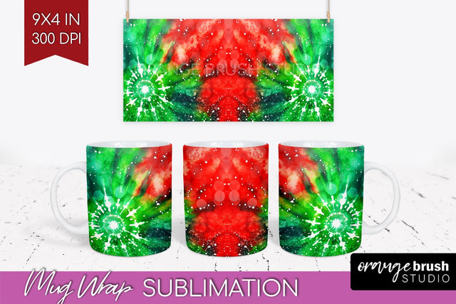 Christmas Tie Dye Mug Wrap - Glitter Mug Sublimation Sublimation OrangeBrushStudio 
