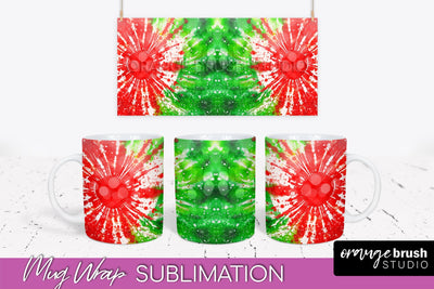 Christmas Tie Dye Mug Wrap - Glitter Mug Sublimation Sublimation OrangeBrushStudio 