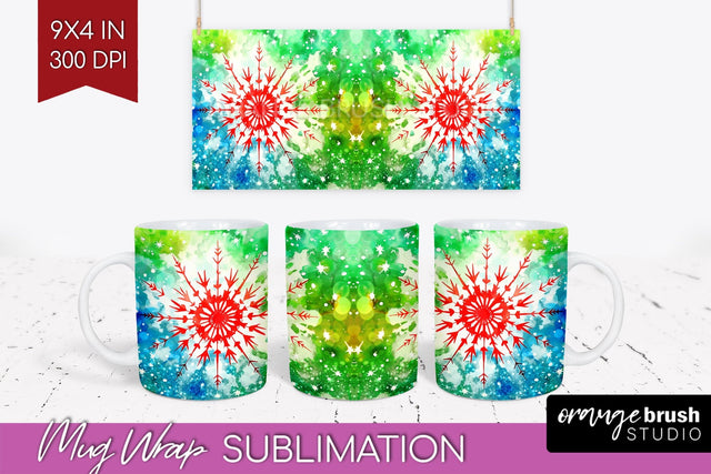 Christmas Tie Dye Mug Wrap - Glitter Mug Sublimation Sublimation OrangeBrushStudio 