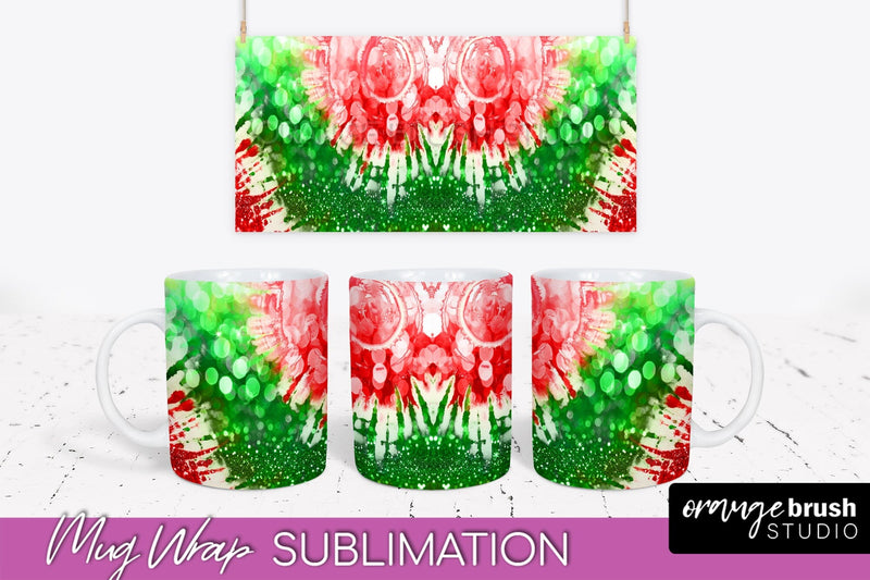 Christmas Tie Dye Mug Wrap - Glitter Mug Sublimation Sublimation OrangeBrushStudio 
