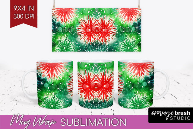 Christmas Tie Dye Mug Wrap - Glitter Mug Sublimation Sublimation OrangeBrushStudio 