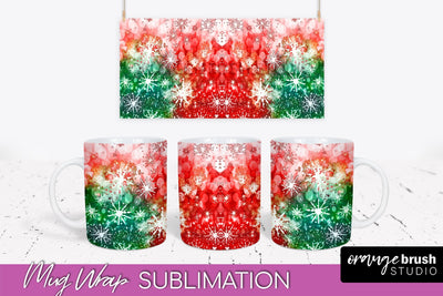 Christmas Tie Dye Mug Wrap - Glitter Mug Sublimation Sublimation OrangeBrushStudio 