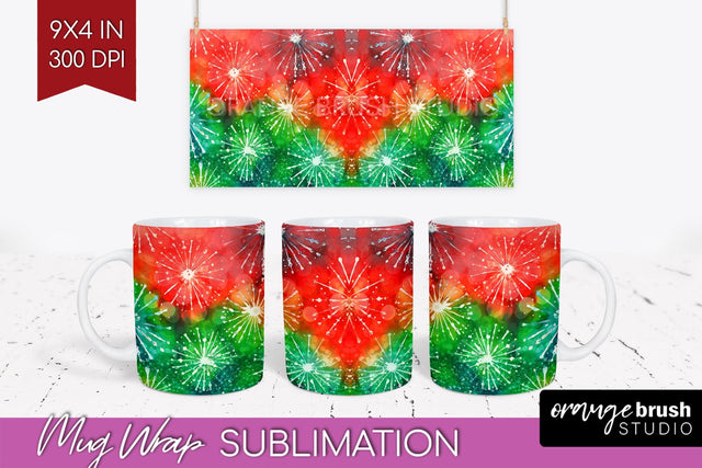 Christmas Tie Dye Mug Wrap - Glitter Mug Sublimation Sublimation OrangeBrushStudio 