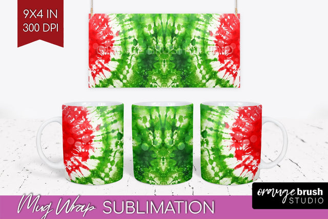 Christmas Tie Dye Mug Wrap - Glitter Mug Sublimation Sublimation OrangeBrushStudio 