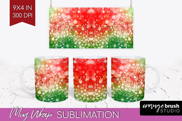 Christmas Tie Dye Mug Wrap - Glitter Mug Sublimation Sublimation OrangeBrushStudio 