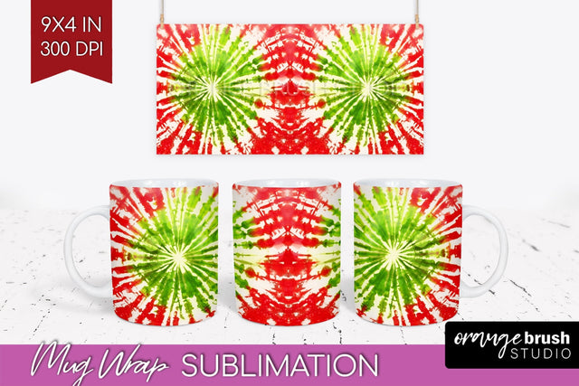 Christmas Tie Dye Mug Wrap - Glitter Mug Sublimation Sublimation OrangeBrushStudio 