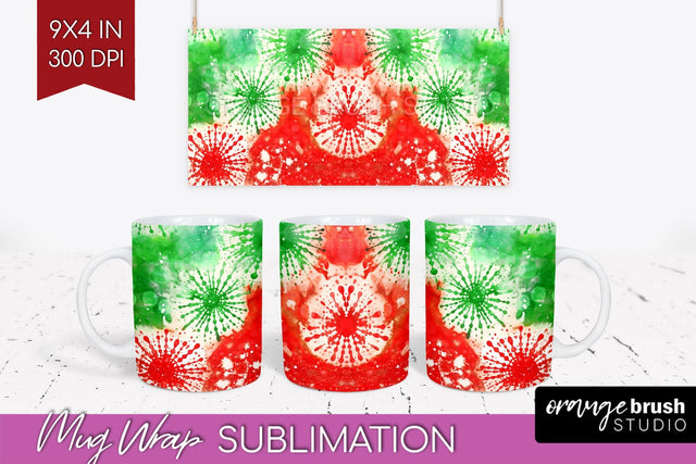 Christmas Tie Dye Mug Wrap - Glitter Mug Sublimation Sublimation OrangeBrushStudio 