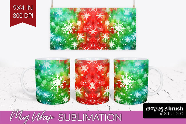 Christmas Tie Dye Mug Wrap - Glitter Mug Sublimation Sublimation OrangeBrushStudio 