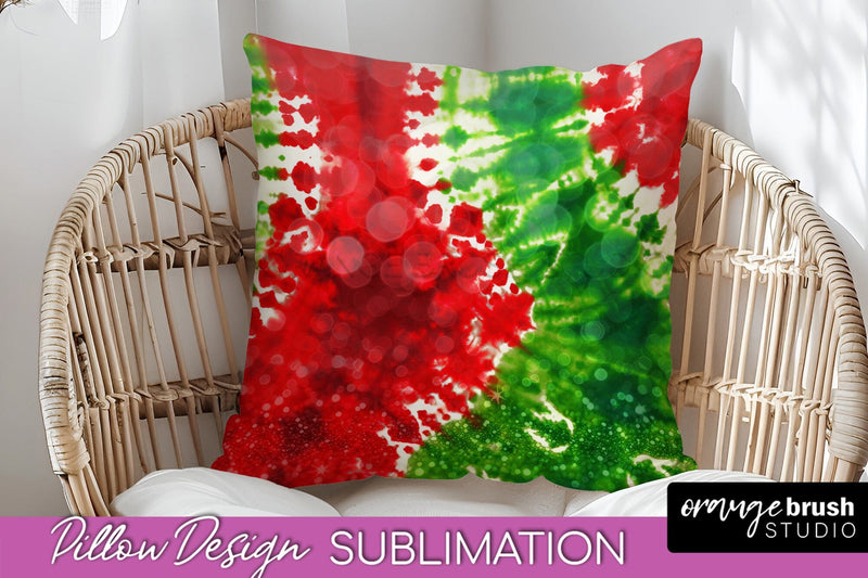 Christmas Tie Dye Pillow Sublimation, Glitter Pillow Cover Sublimation OrangeBrushStudio 