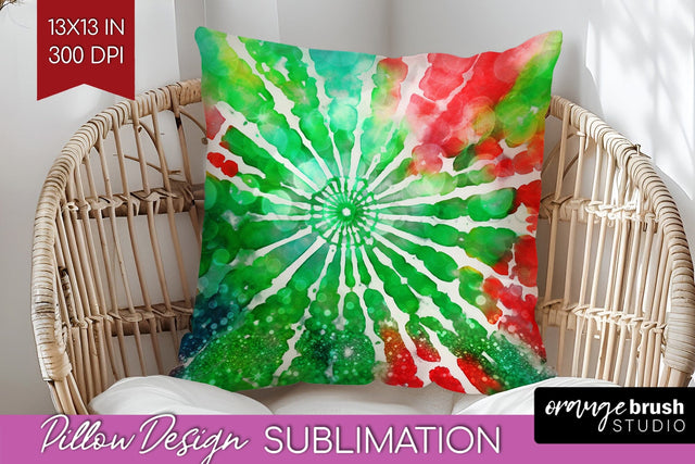 Christmas Tie Dye Pillow Sublimation, Glitter Pillow Cover Sublimation OrangeBrushStudio 