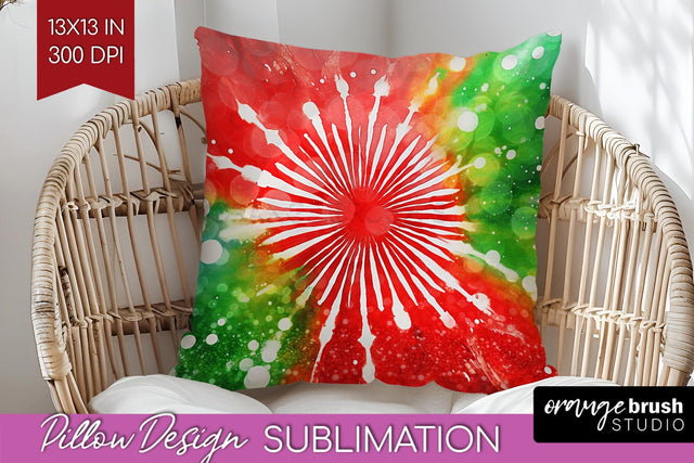 Christmas Tie Dye Pillow Sublimation, Glitter Pillow Cover Sublimation OrangeBrushStudio 