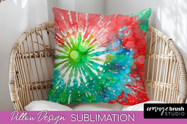 Christmas Tie Dye Pillow Sublimation, Glitter Pillow Cover Sublimation OrangeBrushStudio 