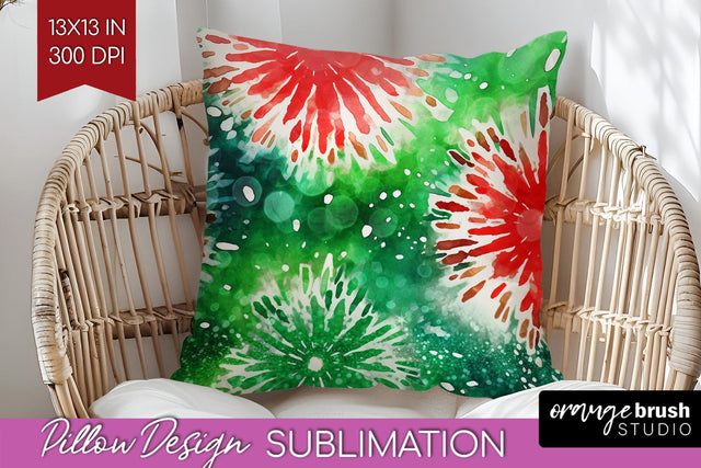 Christmas Tie Dye Pillow Sublimation, Glitter Pillow Cover Sublimation OrangeBrushStudio 