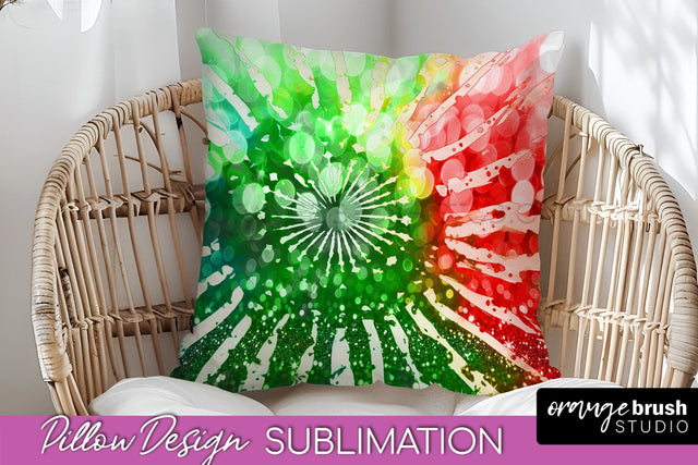 Christmas Tie Dye Pillow Sublimation, Glitter Pillow Cover Sublimation OrangeBrushStudio 