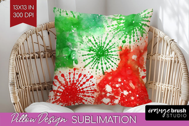 Christmas Tie Dye Pillow Sublimation, Glitter Pillow Cover Sublimation OrangeBrushStudio 