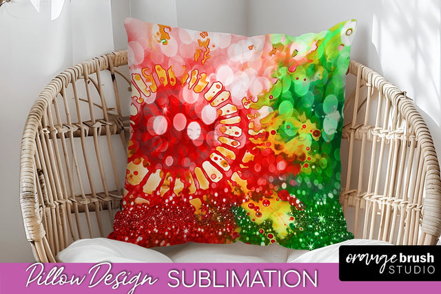 Christmas Tie Dye Pillow Sublimation, Glitter Pillow Cover Sublimation OrangeBrushStudio 