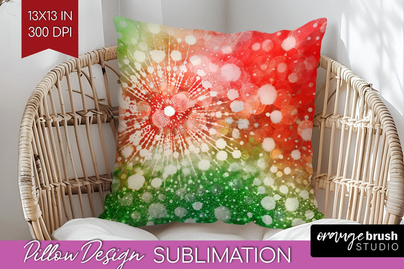 Christmas Tie Dye Pillow Sublimation, Glitter Pillow Cover Sublimation OrangeBrushStudio 