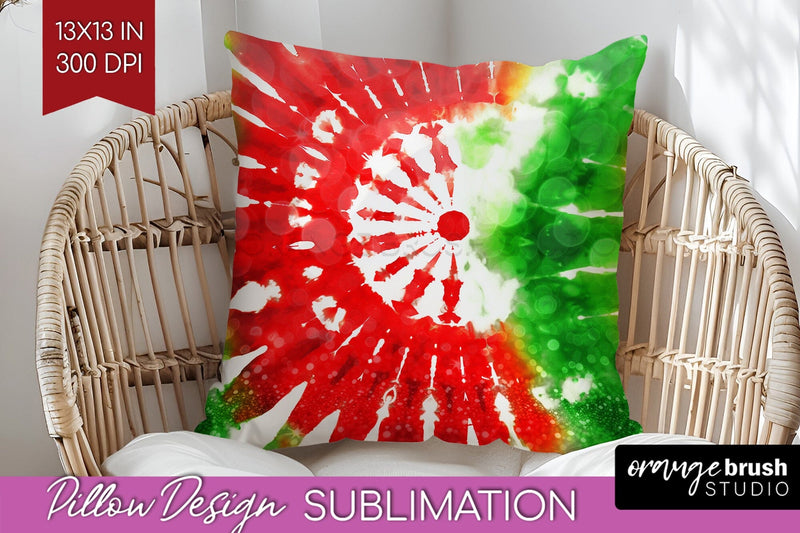 Christmas Tie Dye Pillow Sublimation, Glitter Pillow Cover Sublimation OrangeBrushStudio 