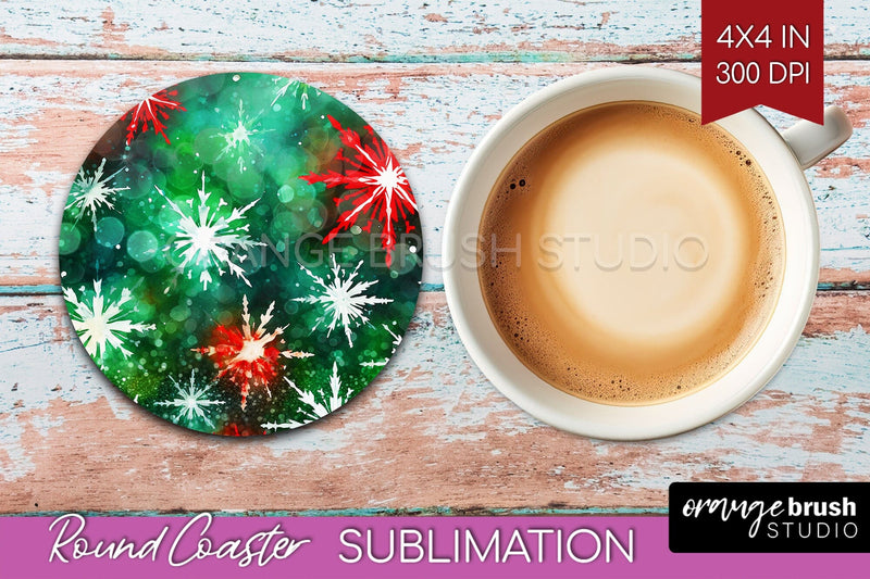 Christmas Tie Dye Round Coaster Sublimation Glitter Coaster Sublimation OrangeBrushStudio 