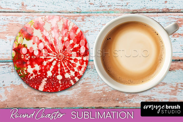 Christmas Tie Dye Round Coaster Sublimation Glitter Coaster Sublimation OrangeBrushStudio 