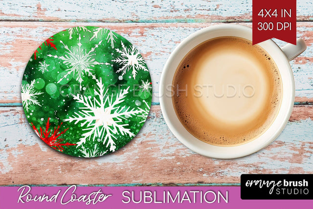 Christmas Tie Dye Round Coaster Sublimation Glitter Coaster Sublimation OrangeBrushStudio 