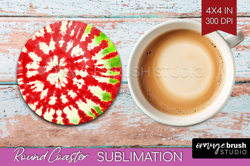 Christmas Tie Dye Round Coaster Sublimation Glitter Coaster Sublimation OrangeBrushStudio 