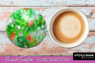 Christmas Tie Dye Round Coaster Sublimation Glitter Coaster Sublimation OrangeBrushStudio 