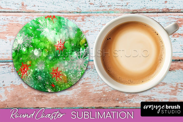 Christmas Tie Dye Round Coaster Sublimation Glitter Coaster Sublimation OrangeBrushStudio 
