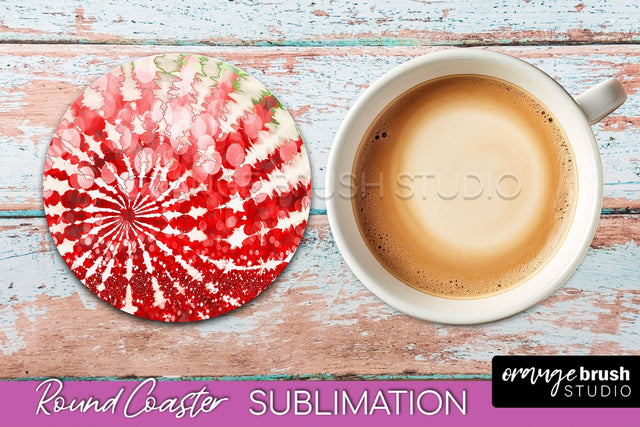 Christmas Tie Dye Round Coaster Sublimation Glitter Coaster Sublimation OrangeBrushStudio 
