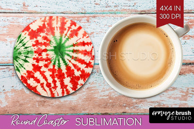 Christmas Tie Dye Round Coaster Sublimation Glitter Coaster Sublimation OrangeBrushStudio 