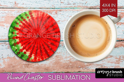 Christmas Tie Dye Round Coaster Sublimation Glitter Coaster Sublimation OrangeBrushStudio 