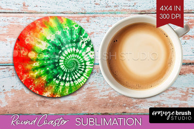 Christmas Tie Dye Round Coaster Sublimation Glitter Coaster Sublimation OrangeBrushStudio 