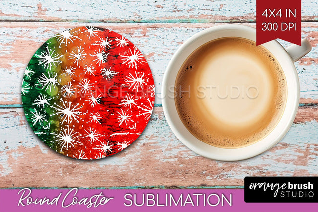 Christmas Tie Dye Round Coaster Sublimation Glitter Coaster Sublimation OrangeBrushStudio 