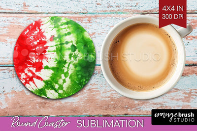 Christmas Tie Dye Round Coaster Sublimation Glitter Coaster Sublimation OrangeBrushStudio 