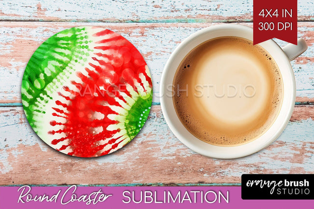 Christmas Tie Dye Round Coaster Sublimation Glitter Coaster Sublimation OrangeBrushStudio 