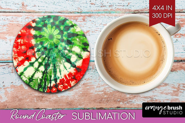 Christmas Tie Dye Round Coaster Sublimation Glitter Coaster Sublimation OrangeBrushStudio 