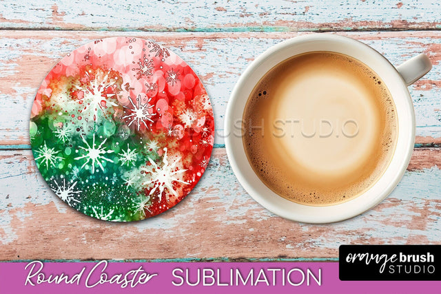 Christmas Tie Dye Round Coaster Sublimation Glitter Coaster Sublimation OrangeBrushStudio 