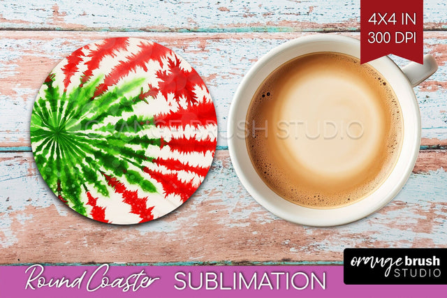 Christmas Tie Dye Round Coaster Sublimation Glitter Coaster Sublimation OrangeBrushStudio 