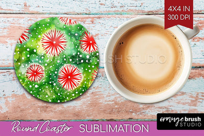 Christmas Tie Dye Round Coaster Sublimation Glitter Coaster Sublimation OrangeBrushStudio 